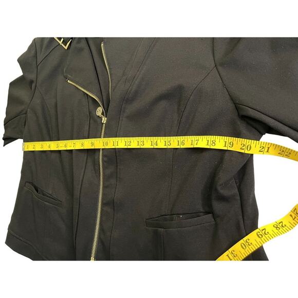 Anne Klein Moto Jacket Women's XL Black Long Sleeve Front Zip Belt Collared - Picture 4 of 9